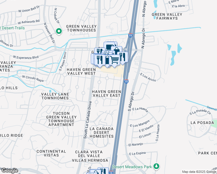 map of restaurants, bars, coffee shops, grocery stores, and more near 336 South Paseo Lobo in Green Valley