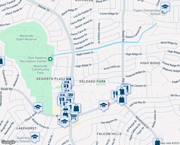 map of restaurants, bars, coffee shops, grocery stores, and more near 1104 Sun Shadow Drive in El Paso