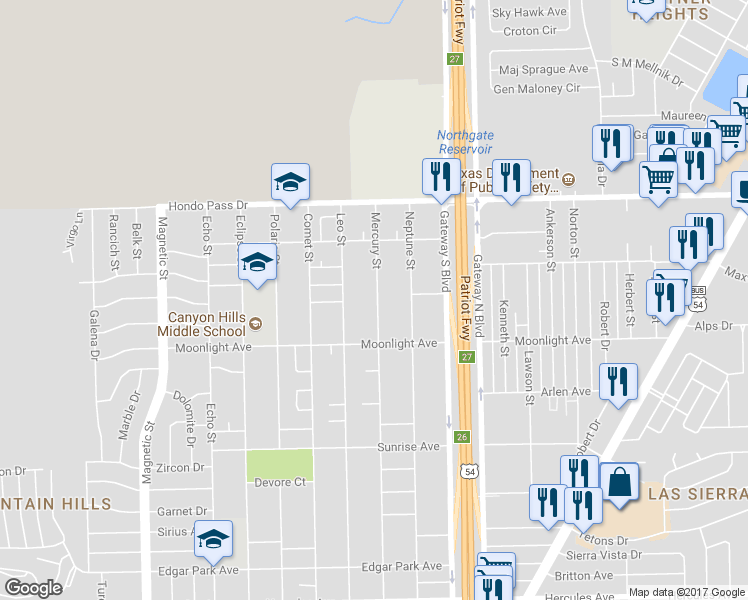 map of restaurants, bars, coffee shops, grocery stores, and more near 9005 Mercury Street in El Paso