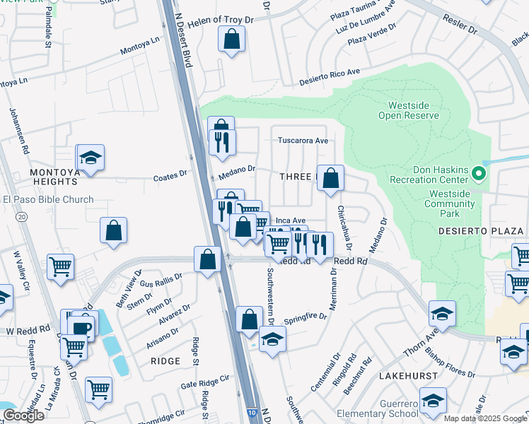 map of restaurants, bars, coffee shops, grocery stores, and more near 1008 Quinault Drive in El Paso