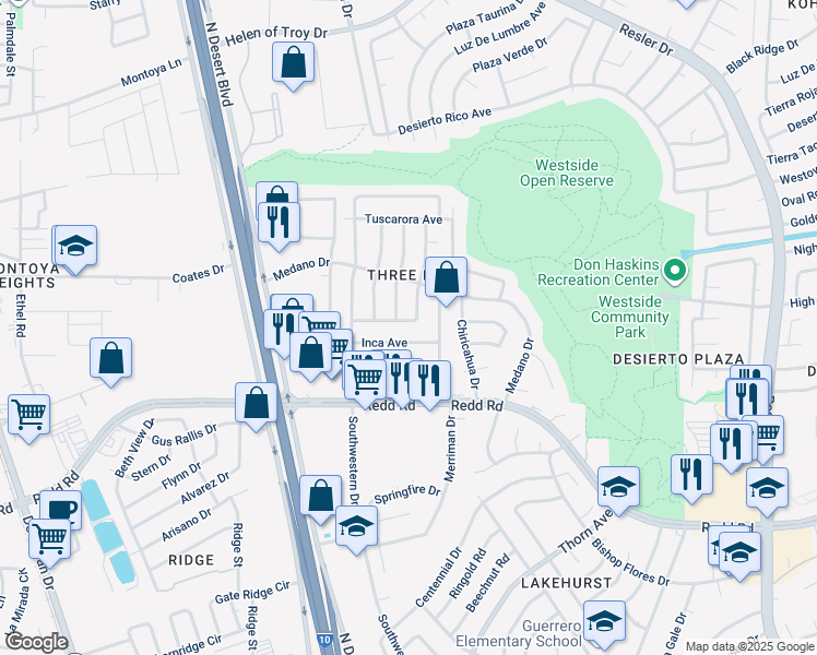map of restaurants, bars, coffee shops, grocery stores, and more near 7736 Iroquois Drive in El Paso