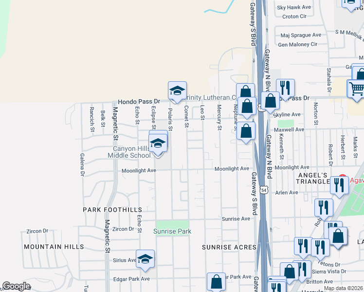 map of restaurants, bars, coffee shops, grocery stores, and more near 8937 Comet Street in El Paso