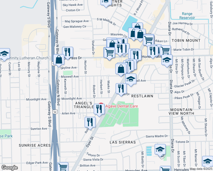 map of restaurants, bars, coffee shops, grocery stores, and more near 8931 Marks Street in El Paso
