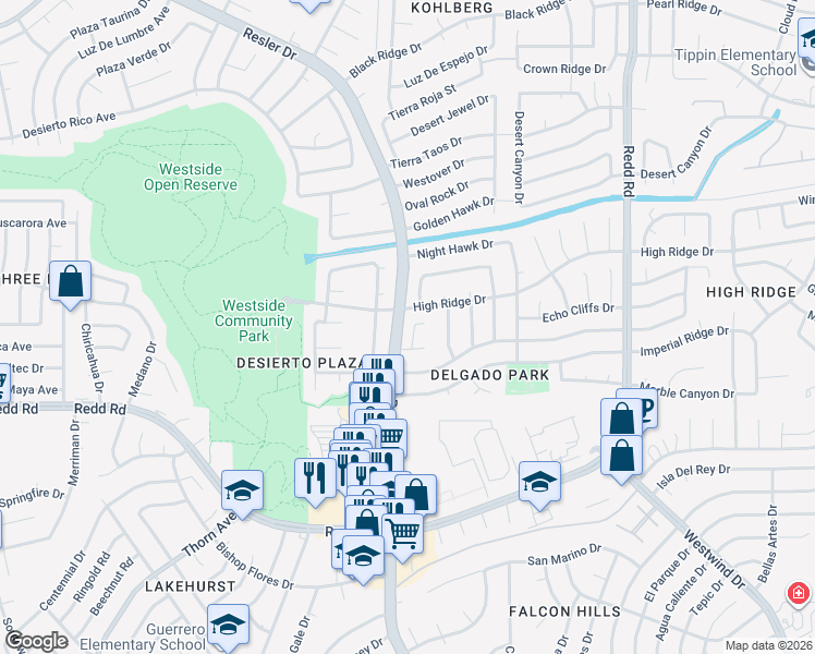map of restaurants, bars, coffee shops, grocery stores, and more near 1113 West Bend Lane in El Paso