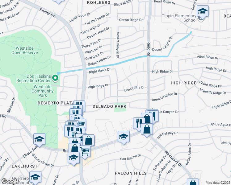 map of restaurants, bars, coffee shops, grocery stores, and more near 1119 Night Hawk Drive in El Paso