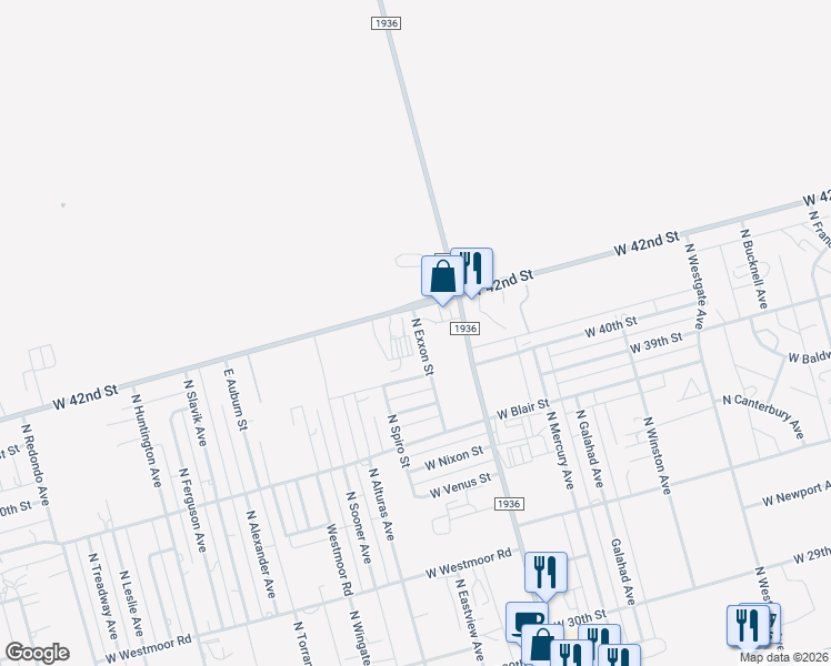 map of restaurants, bars, coffee shops, grocery stores, and more near 4043 North Exxon Street in Odessa