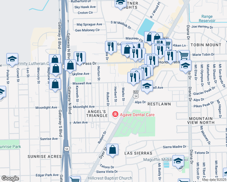 map of restaurants, bars, coffee shops, grocery stores, and more near 8931 Herbert Street in El Paso
