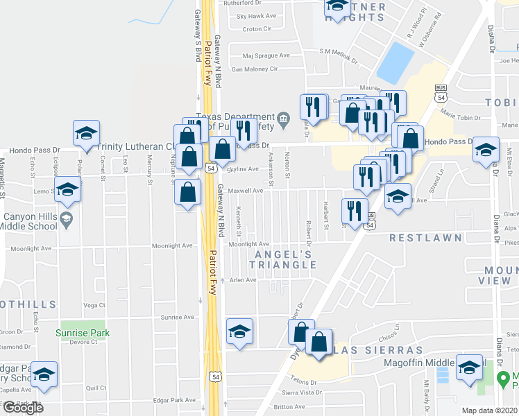 map of restaurants, bars, coffee shops, grocery stores, and more near 8937 Ankerson Street in El Paso