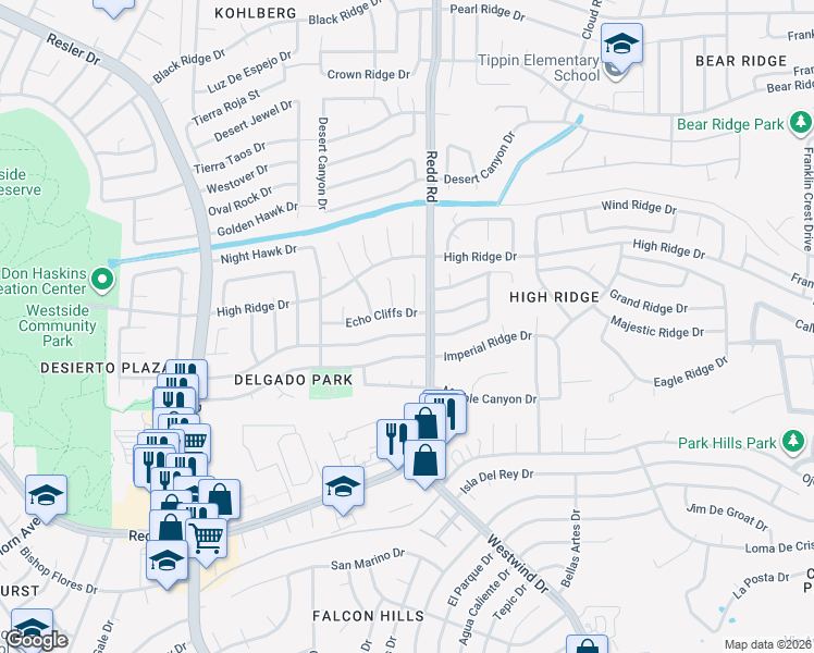 map of restaurants, bars, coffee shops, grocery stores, and more near 6916 Canyon Run Drive in El Paso