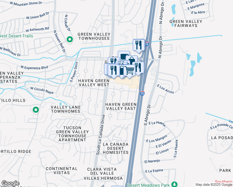 map of restaurants, bars, coffee shops, grocery stores, and more near 336 South Paseo Lobo in Green Valley