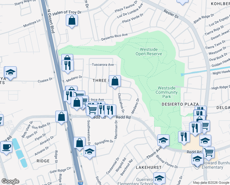 map of restaurants, bars, coffee shops, grocery stores, and more near 1016 Oneida Drive in El Paso