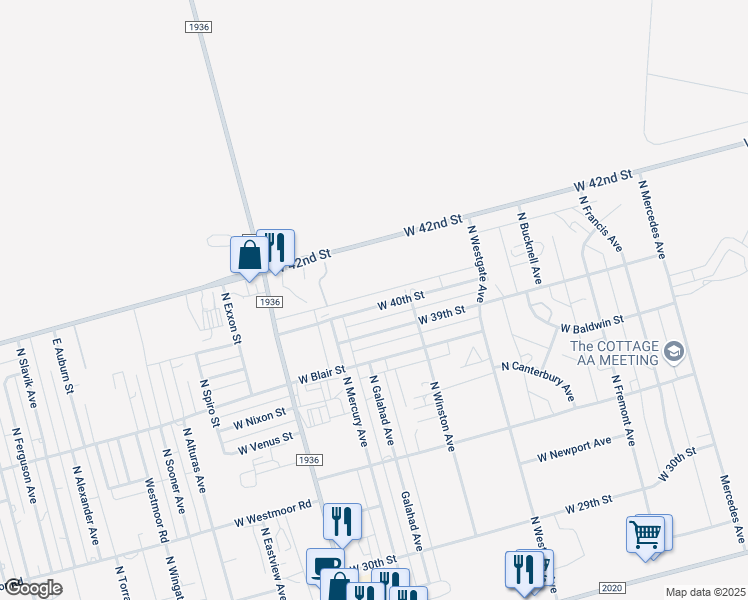 map of restaurants, bars, coffee shops, grocery stores, and more near 5442 West 40th Street in Odessa