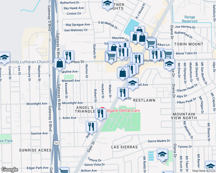 map of restaurants, bars, coffee shops, grocery stores, and more near 8931 Marks Street in El Paso