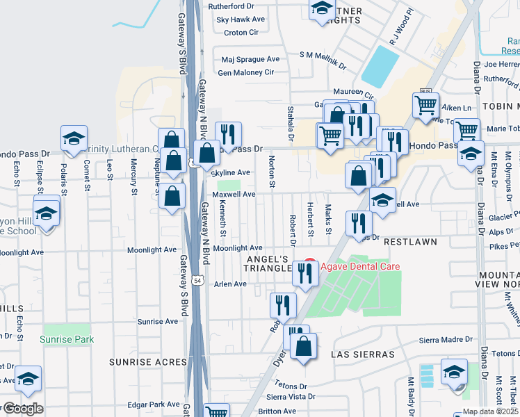 map of restaurants, bars, coffee shops, grocery stores, and more near 8937 Ankerson Street in El Paso