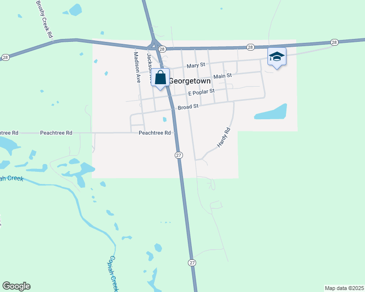 map of restaurants, bars, coffee shops, grocery stores, and more near 1121 Railroad Avenue in Georgetown