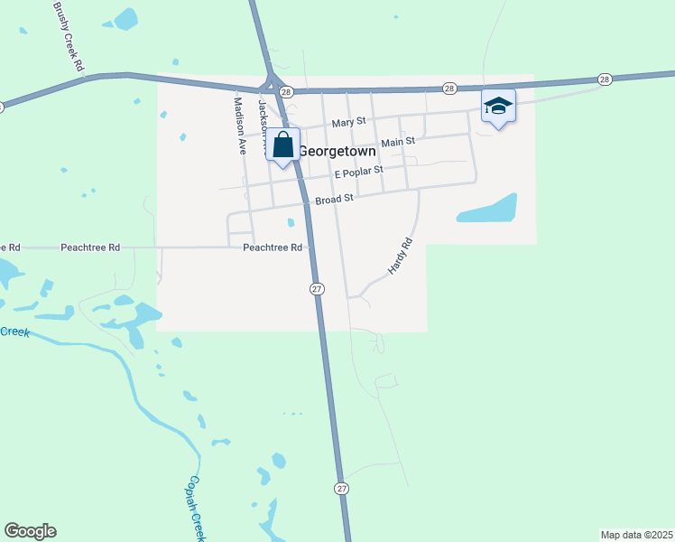 map of restaurants, bars, coffee shops, grocery stores, and more near 1121 Railroad Avenue in Georgetown