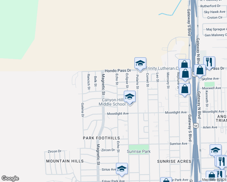 map of restaurants, bars, coffee shops, grocery stores, and more near 3410 Lankmore Avenue in El Paso