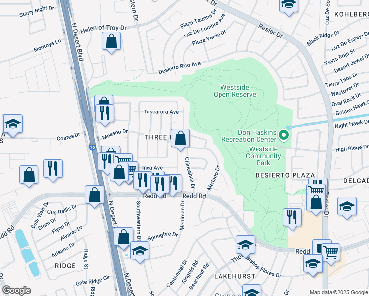 map of restaurants, bars, coffee shops, grocery stores, and more near 1037 Chiricahua Drive in El Paso