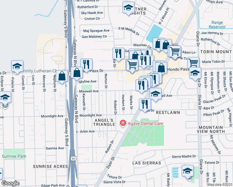 map of restaurants, bars, coffee shops, grocery stores, and more near 8968 Robert Drive in El Paso