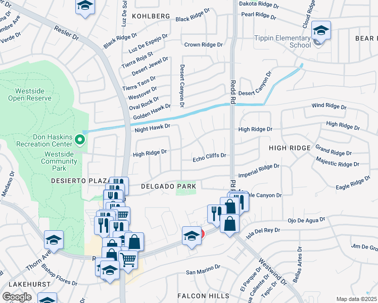 map of restaurants, bars, coffee shops, grocery stores, and more near 1113 Talon Place in El Paso