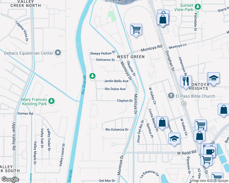 map of restaurants, bars, coffee shops, grocery stores, and more near 340 Rio Dulce in El Paso