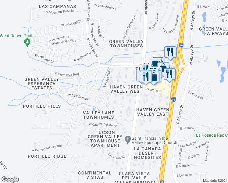 map of restaurants, bars, coffee shops, grocery stores, and more near 506 West Cam Penasco in Green Valley