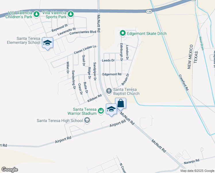 map of restaurants, bars, coffee shops, grocery stores, and more near 5606 England Drive in Santa Teresa