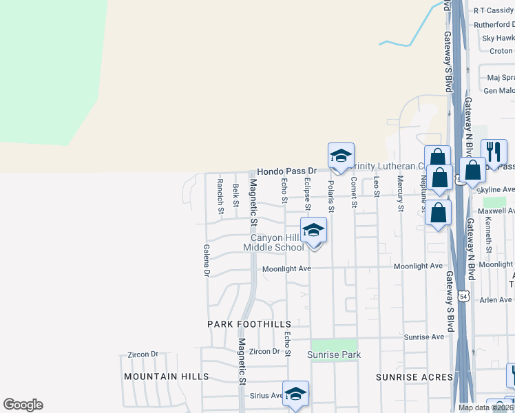 map of restaurants, bars, coffee shops, grocery stores, and more near 3400 Lankmoore Avenue in El Paso