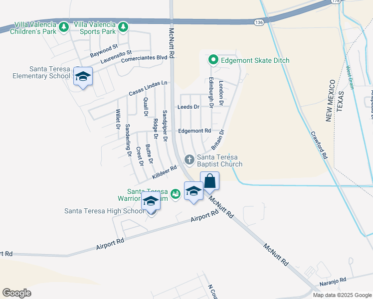 map of restaurants, bars, coffee shops, grocery stores, and more near 5606 England Drive in Santa Teresa