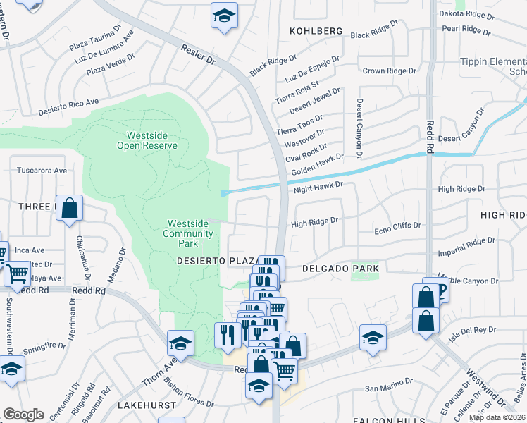 map of restaurants, bars, coffee shops, grocery stores, and more near 1217 Desierto Seco Drive in El Paso