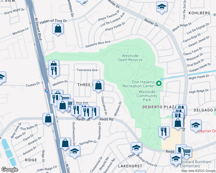 map of restaurants, bars, coffee shops, grocery stores, and more near 7664 Paiute Way in El Paso