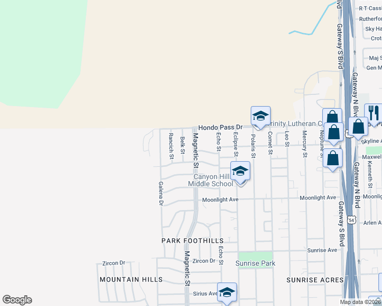 map of restaurants, bars, coffee shops, grocery stores, and more near 3400 Lankmoore Avenue in El Paso