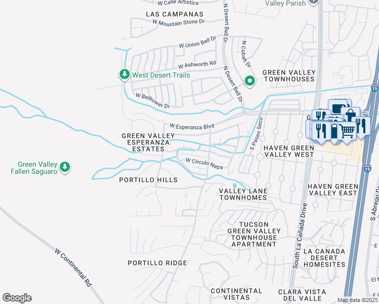 map of restaurants, bars, coffee shops, grocery stores, and more near 909 West Calle Del Regalo in Green Valley