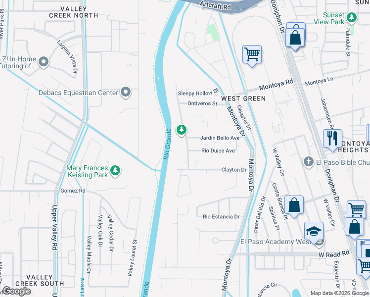 map of restaurants, bars, coffee shops, grocery stores, and more near 5837 Sixta Drive in El Paso