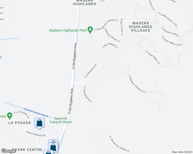 map of restaurants, bars, coffee shops, grocery stores, and more near 916 East Ashburn Mountain Drive in Sahuarita