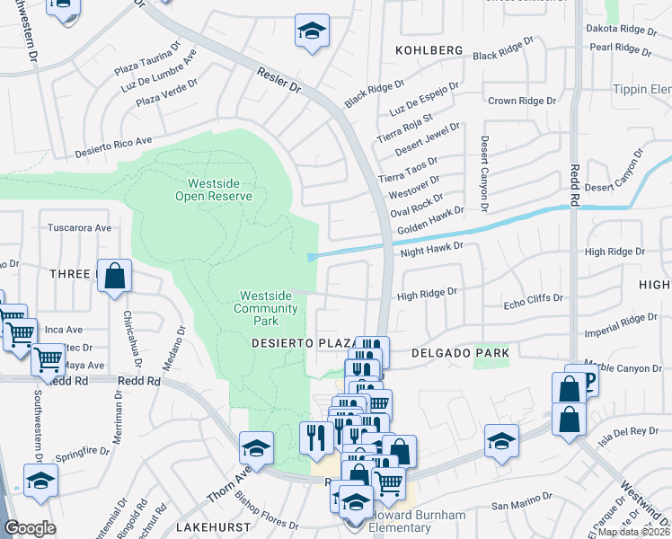 map of restaurants, bars, coffee shops, grocery stores, and more near 1341 Desierto Seco Drive in El Paso