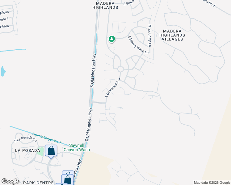map of restaurants, bars, coffee shops, grocery stores, and more near 916 East Ashburn Mountain Drive in Sahuarita