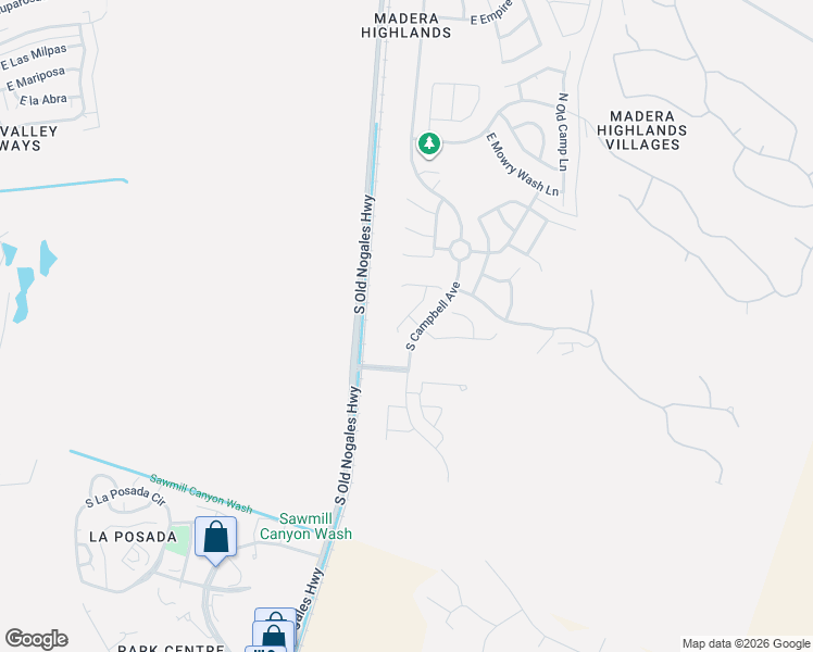 map of restaurants, bars, coffee shops, grocery stores, and more near 131 South Burro Canyon Place in Sahuarita