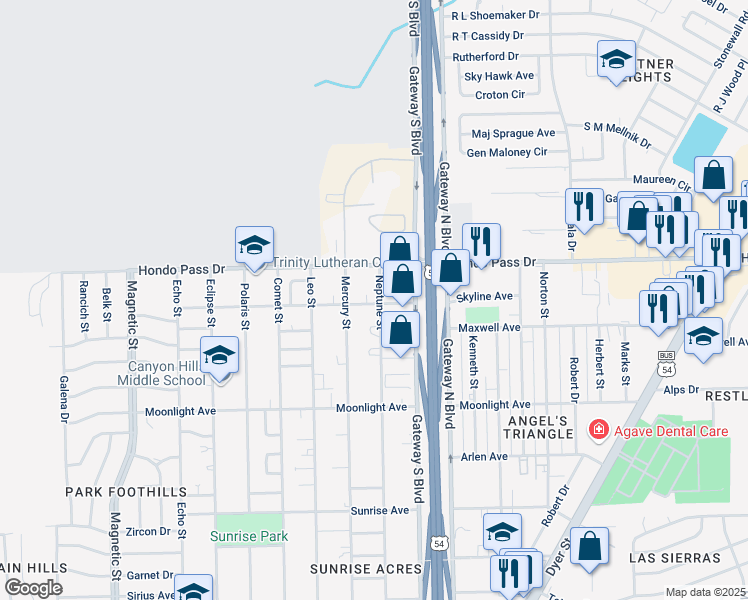 map of restaurants, bars, coffee shops, grocery stores, and more near 4200 Hondo Pass Drive in El Paso