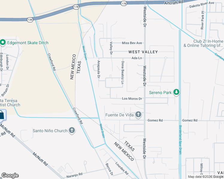 map of restaurants, bars, coffee shops, grocery stores, and more near 1068 Dona Beatriz Circle in El Paso