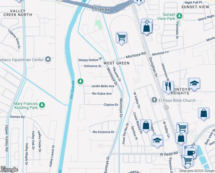 map of restaurants, bars, coffee shops, grocery stores, and more near 5901 Montoya Drive in El Paso