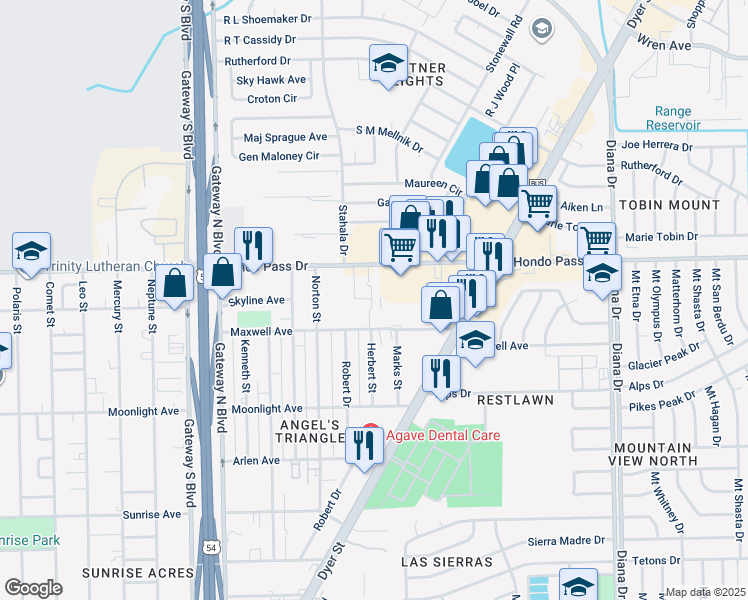 map of restaurants, bars, coffee shops, grocery stores, and more near 9001 Hyde Park Pl in El Paso