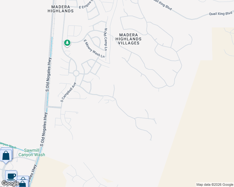 map of restaurants, bars, coffee shops, grocery stores, and more near 61 South Wakefield Place in Sahuarita