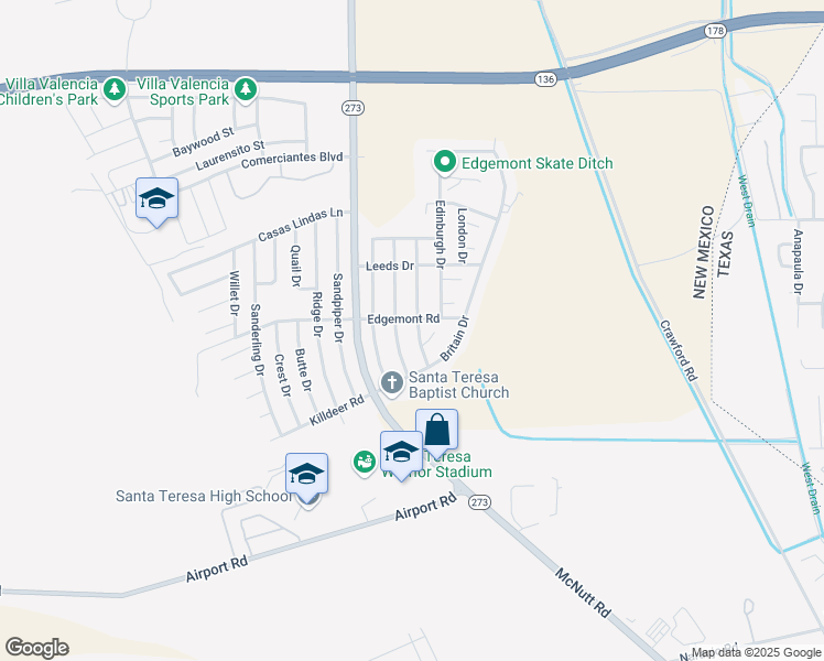 map of restaurants, bars, coffee shops, grocery stores, and more near 5615 Wales Drive in Santa Teresa