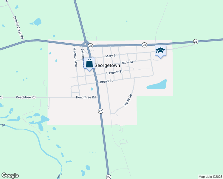 map of restaurants, bars, coffee shops, grocery stores, and more near 1150 Railroad Avenue in Georgetown