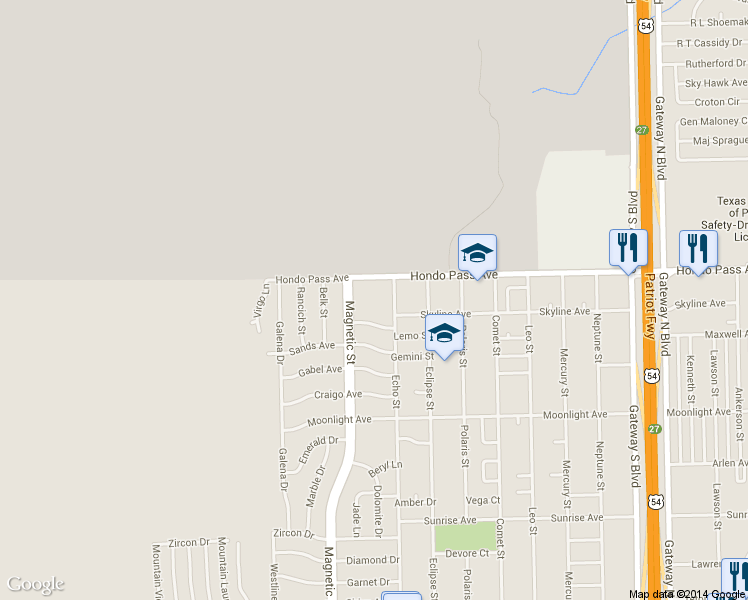 map of restaurants, bars, coffee shops, grocery stores, and more near 9026 Echo Street in El Paso