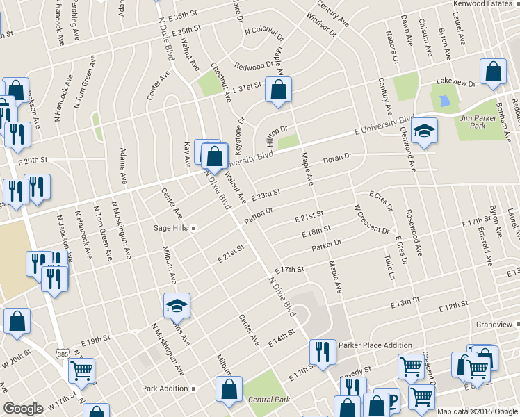 map of restaurants, bars, coffee shops, grocery stores, and more near 1207 Patton Dr in Odessa