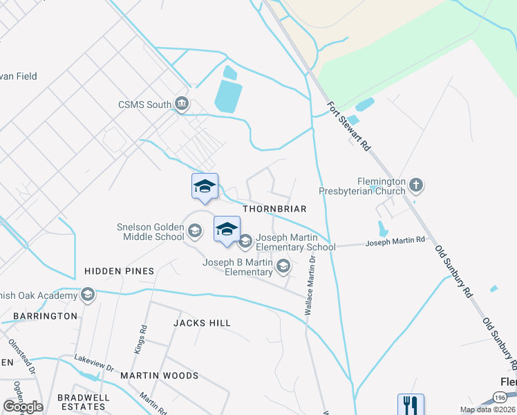 map of restaurants, bars, coffee shops, grocery stores, and more near 845 Sagewood Drive in Hinesville