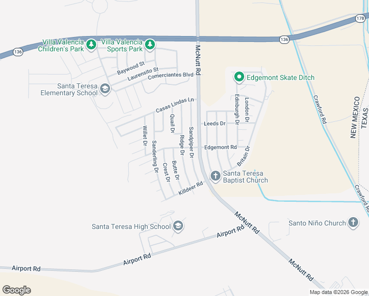 map of restaurants, bars, coffee shops, grocery stores, and more near Edgemont Road in Santa Teresa