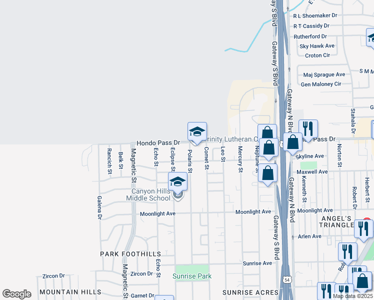 map of restaurants, bars, coffee shops, grocery stores, and more near 9055 Polaris Street in El Paso